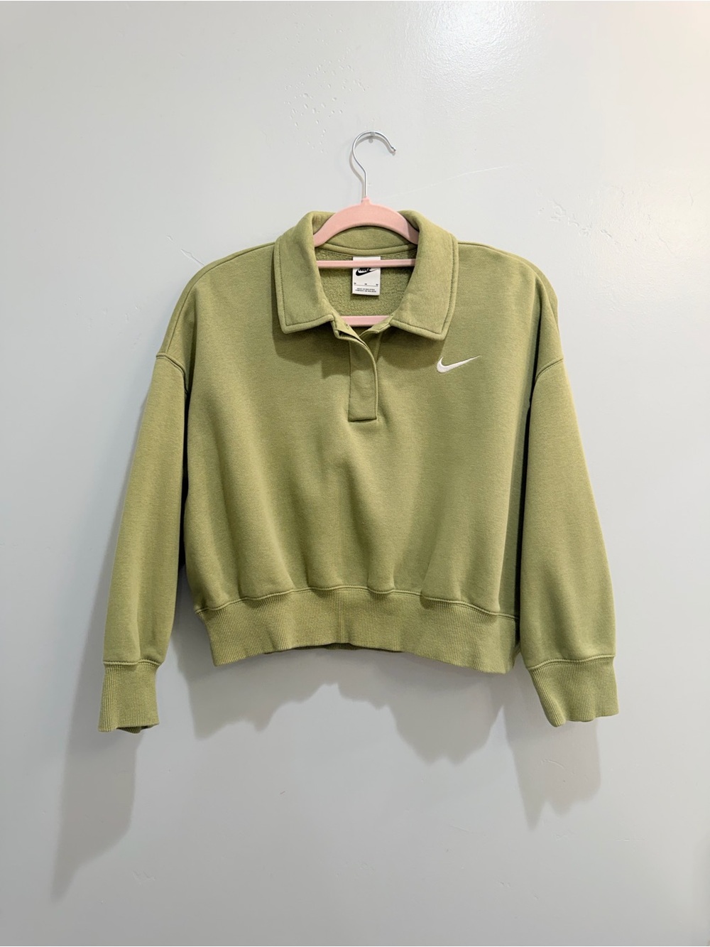 Nike Sportswear Phoenix Fleece Crop Polo Sweatshirt Women's Medium Sage Green - Picture 4 of 14